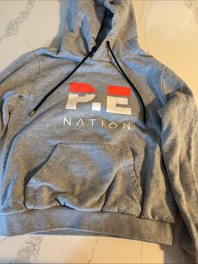 P.E Nation  Grey Crewneck Hoodie with Red & White Logo